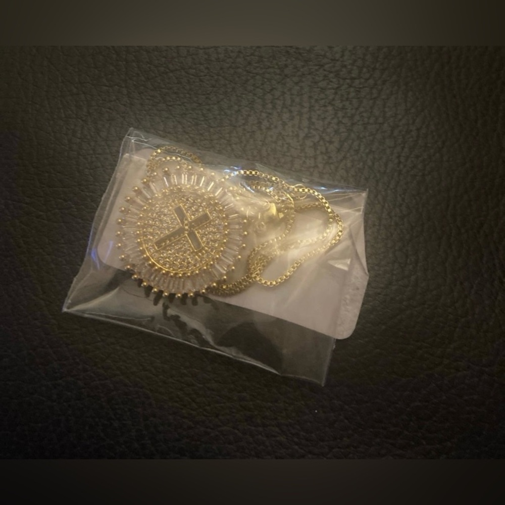 Gold Pendant Necklace with Cross Design